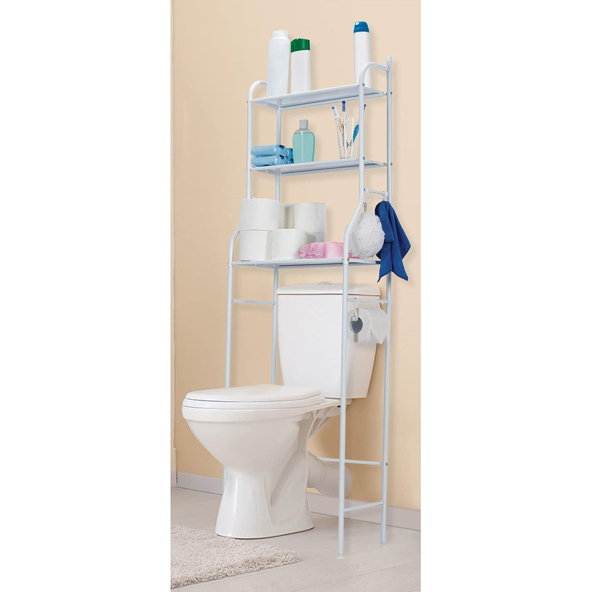 Foset OWC-3, Mueble organizador blanco para baño con 3 repisas
