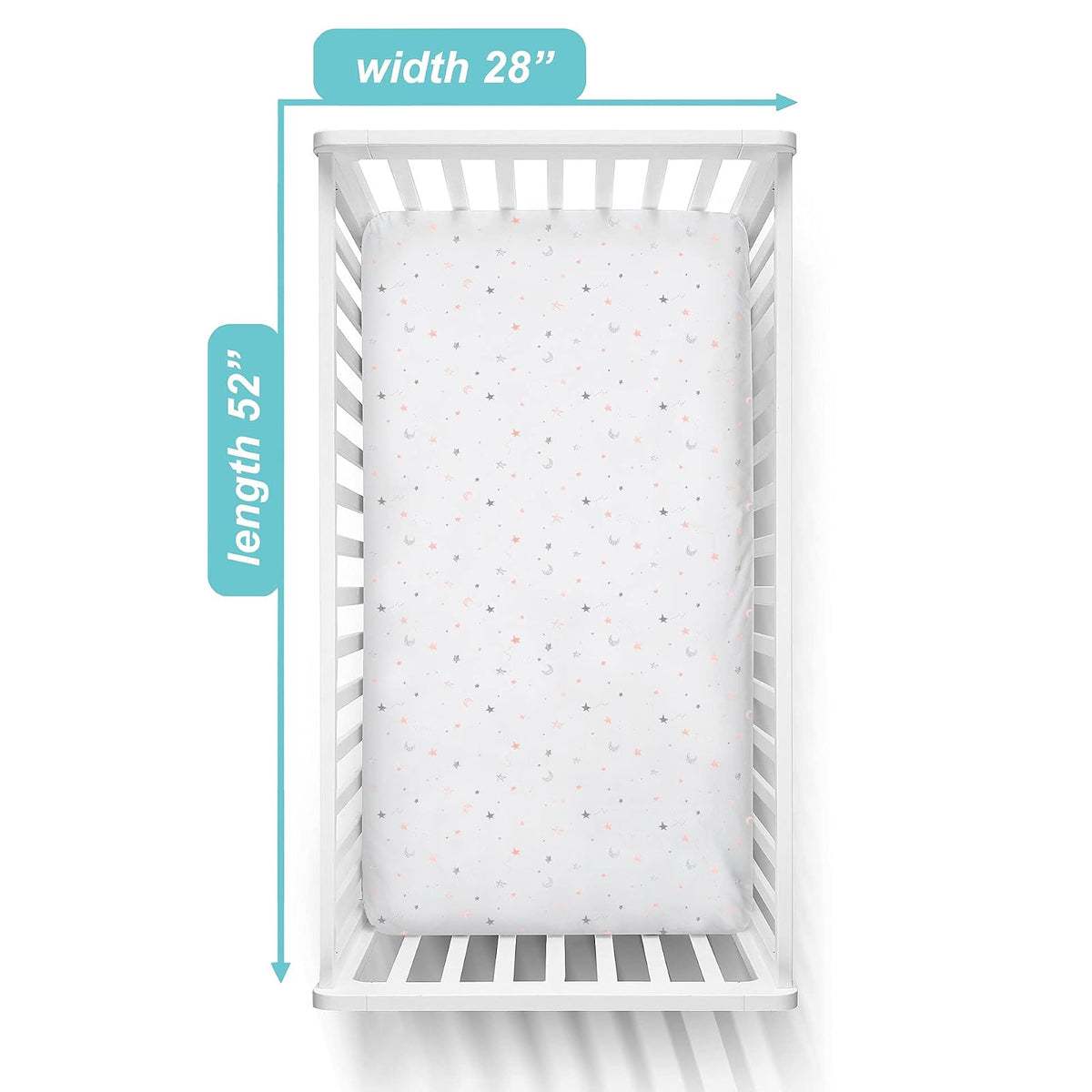 American Baby Company - Sábana Bajera Ajustable de 100% algodón Natural de 52 x 28 Pulgadas, Suave, Transpirable, hipoalergénica y Suave, con Estrellas Rosas y Lunas, Neutro para niños y niñas