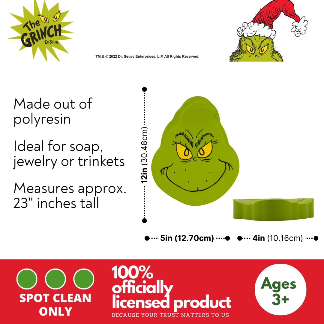 Franco Dr. Seuss The Grinch - Jabonera de Resina navideña para Navidad, Soporte para jabón/joyería (Producto Oficial) Collectibles