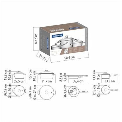 Tramontina Batería de Cocina Allegra Acero Inoxidable 7 Piezas | Set de 7 piezas, 4.2 litros, ollas con tapa, sartén, cazo con tapa