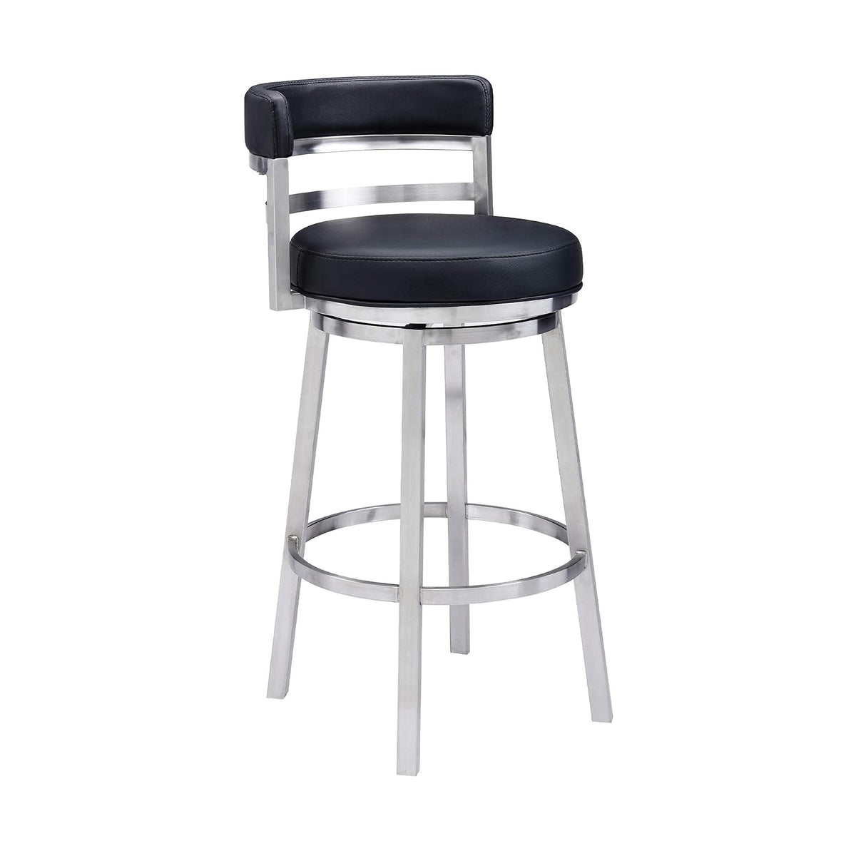 Armen Living Madrid Taburete de Bar sin Brazos, Piel Sintética - 30 Bar Height - Negro