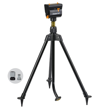 Melnor 65178AMZ MiniMax Turbo rociador oscilante sobre trípode, 4000 sq. Pies, 4 vías Ajustable, Paquete de conexión rápida, Negro, Amarillo