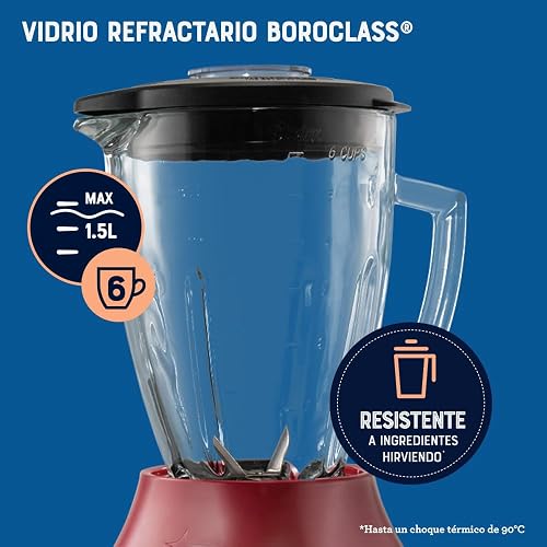Oster Licuadora con Vaso de Vidrio y 6 Velocidades más Pulso