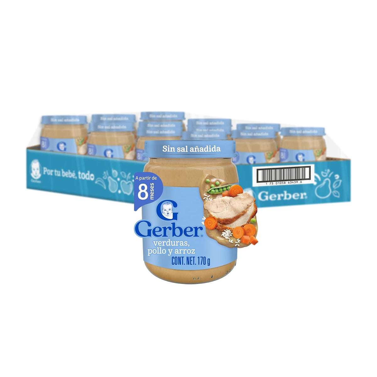 Gerber Papilla Comidita Casera Etapa 3 Pollo, Verduras y Arroz 170g Paquete 12