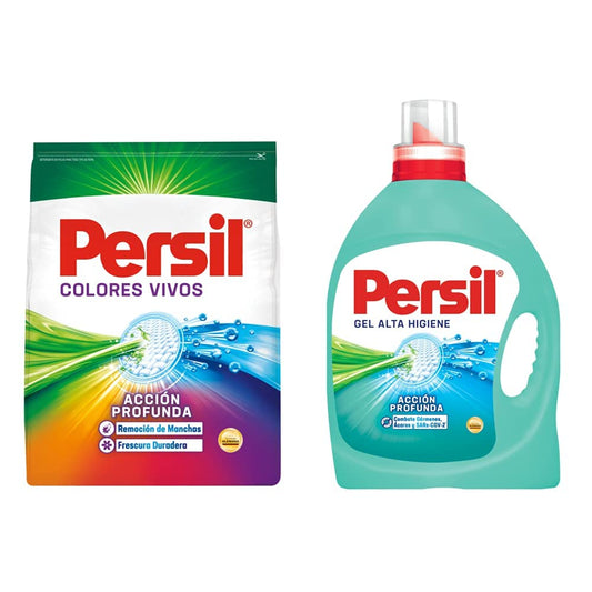 Persil Colores Vivos, 4.5Kg, Detergente en Polvo, Acción Profunda Plus + Detergente Gel Alta Higiene 4.65L Acción Profunda Plus con Efecto Anti-Bacterial (66 cargas)