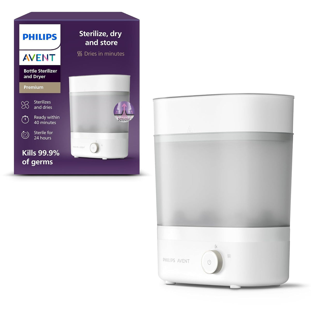 Philips Avent Esterilizador Eléctrico a Vapor Esteriliza, Seca y Almacena | Biberones listos para cada toma | Elimina 99.9% de gérmenes | Esteriliza y seca en 40 minutos | Hasta 6 biberones | SCF293/00