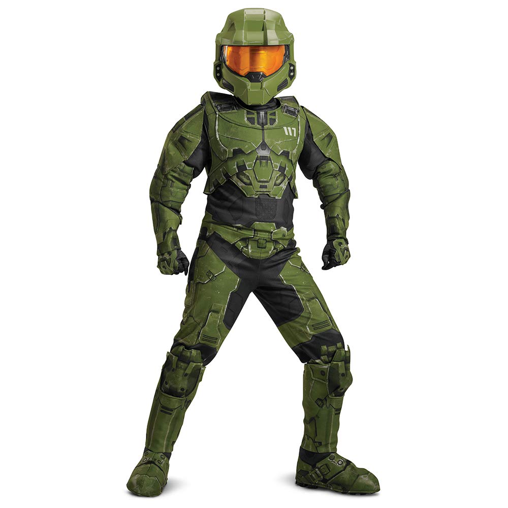 Disguise, Disfraz de Master Chief, Traje Oficial de Halo, Talla Infantil L (10-12), Overol Infantil, Traje Musculoso con Mascara, Infinite Prestige