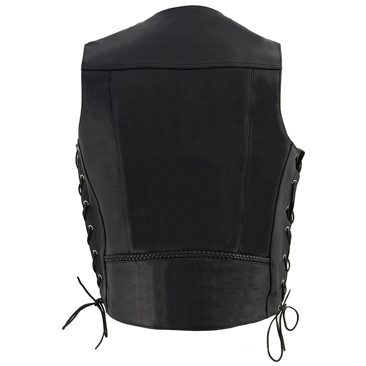 Milwaukee Leather - Chaleco de Piel de Alta Calidad para Hombre con Encaje Lateral para Motocicleta, Negro, Talla 48
