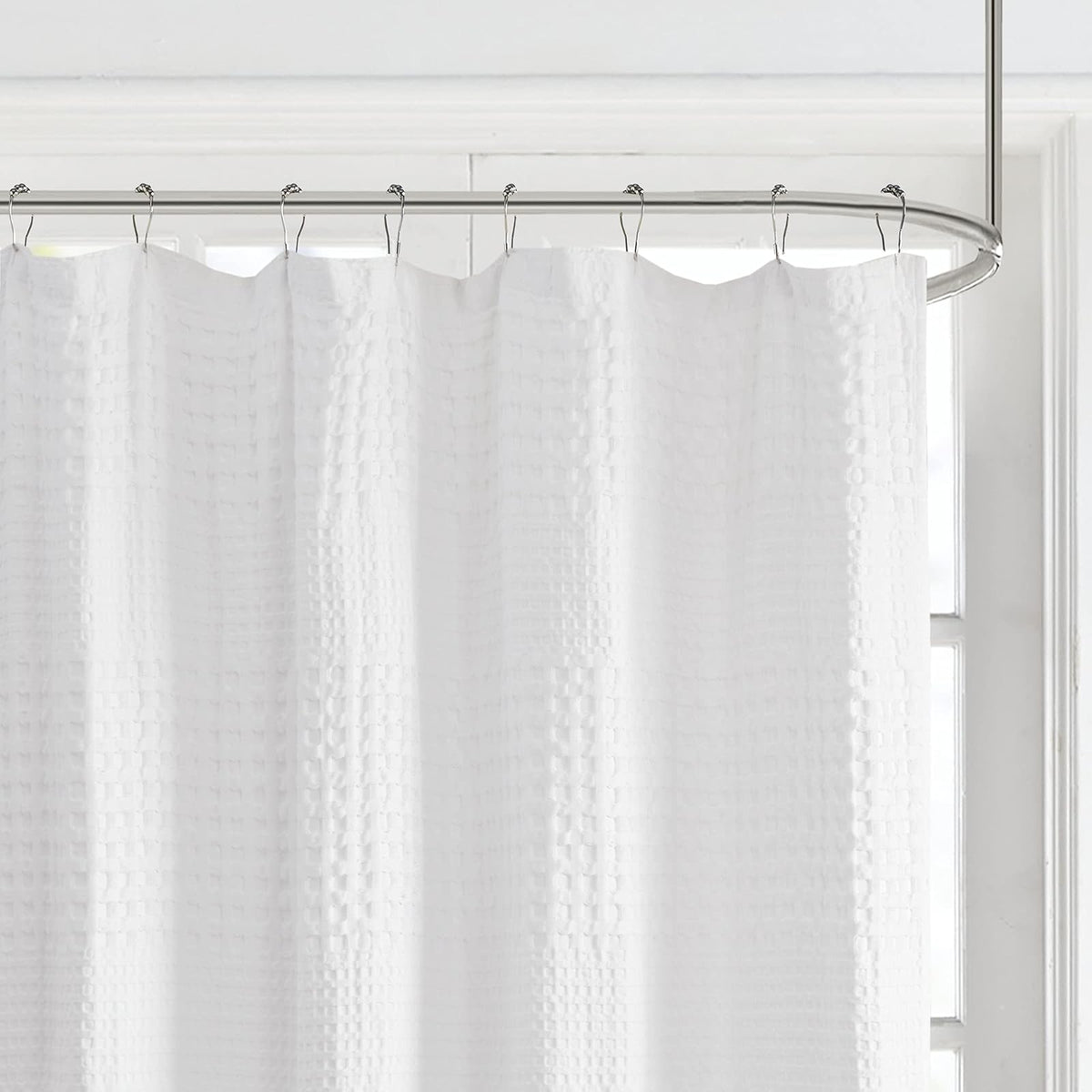 Madison Park Arlo 100% Cotton Shower Curtain, Texture Waffle Weave Design 800 gsm Hotel Quality, Soft Trendy Bathroom Décor, Machine Washable, Bathtub Fabric Privacy Screen, 72" x 72", White