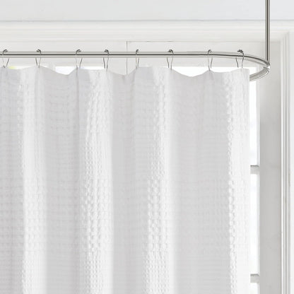 Madison Park Arlo 100% Cotton Shower Curtain, Texture Waffle Weave Design 800 gsm Hotel Quality, Soft Trendy Bathroom Décor, Machine Washable, Bathtub Fabric Privacy Screen, 72" x 72", White