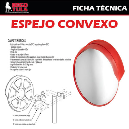 DOGOTULS CT3016 Espejo convexo de seguridad 60cm (0.7mm) | 0.7mm grosor, policarbonato PC y polipropileno PP, vision 10m, angulo 120 grados, montaje interior exterior