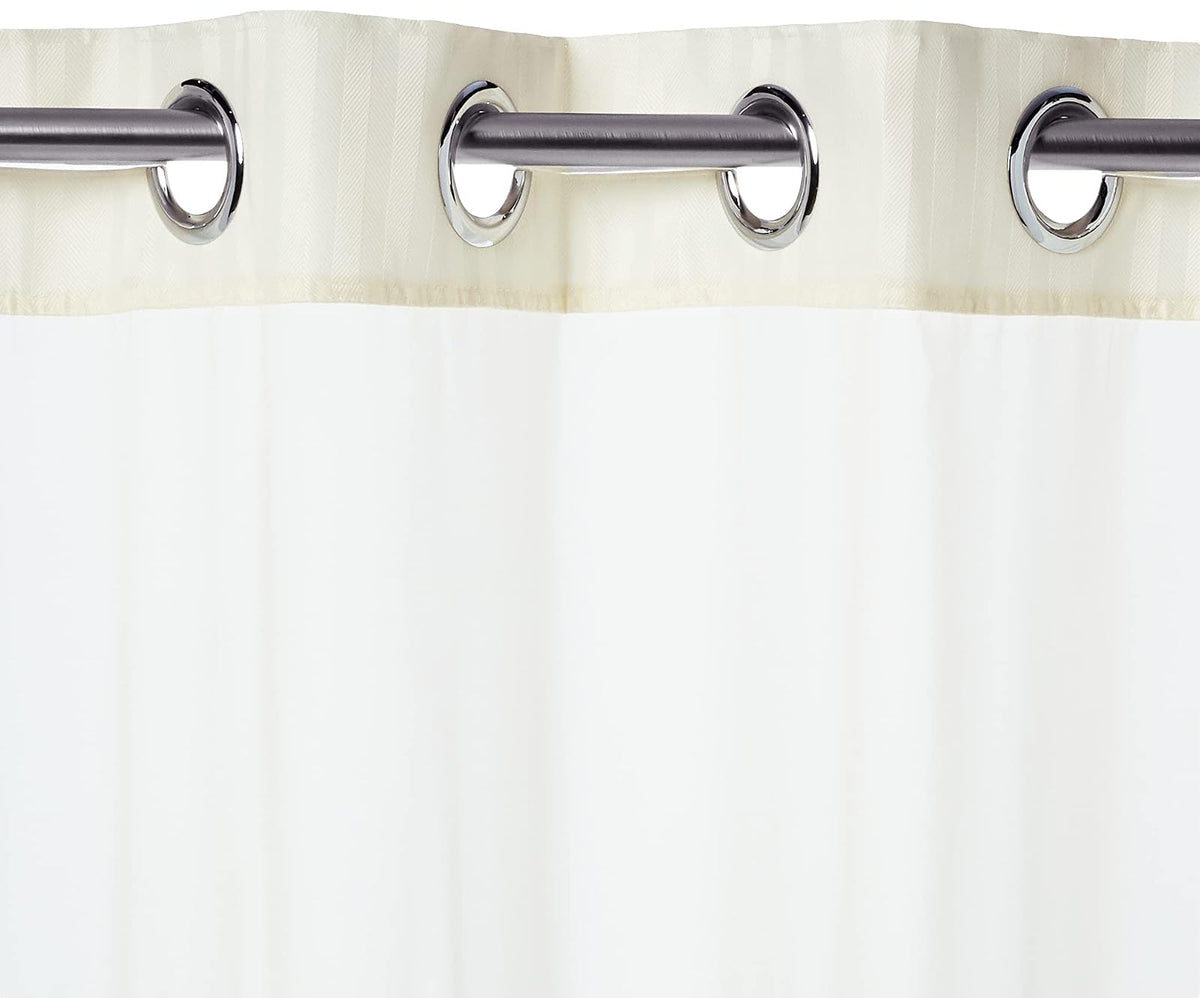 Hookless Juego de Cortinas de Ducha 3 en 1 de Tela con Forro y Ventana de PEVA, 71 x 74 Pulgadas, Beige