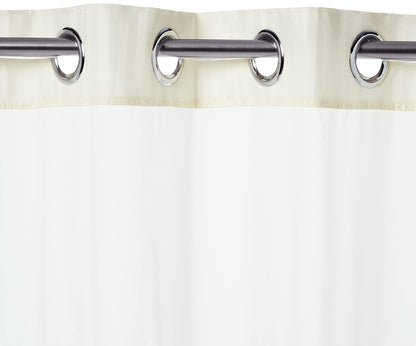 Hookless Juego de Cortinas de Ducha 3 en 1 de Tela con Forro y Ventana de PEVA, 71 x 74 Pulgadas, Beige