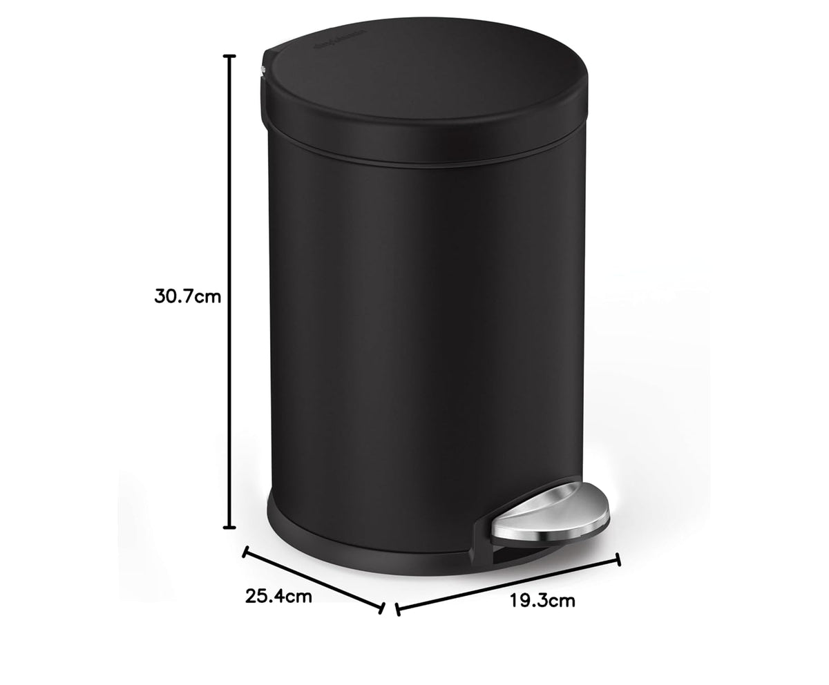 simplehuman Papelera para baño, 4,5 litros, Negro Mate