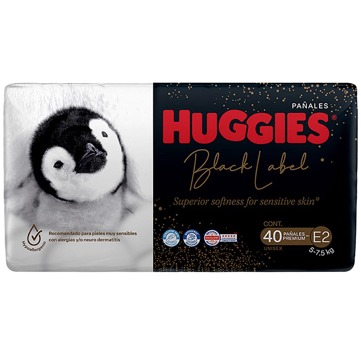 Huggies Black Label Pañales Desechables Premium, Etapa 2 Unisex, Bolsa con 40 piezas, Ideal para bebés de 5 a 7.7 kg
