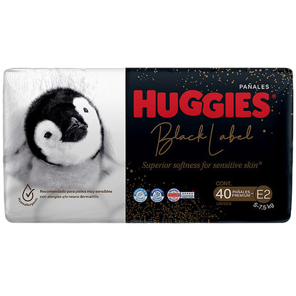 Huggies Black Label Pañales Desechables Premium, Etapa 2 Unisex, Bolsa con 40 piezas, Ideal para bebés de 5 a 7.7 kg