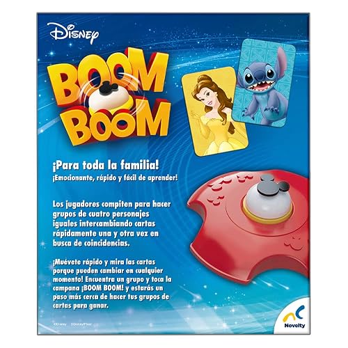 Novelty Corp - Juego de Mesa Boom Boom, Disney, para Niños, Diversión, Juegos familaires, Maxima Calidad, Mejora Tus Reflejos, Cartas, Cartón Plastificado