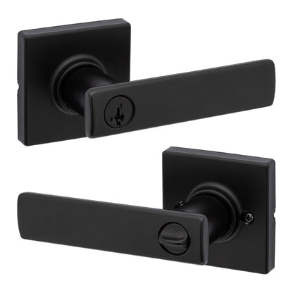 Kwikset Breton Manija para Puerta Reversible con Cerradura - Mate negro - 1 paquete - Entrada con llave