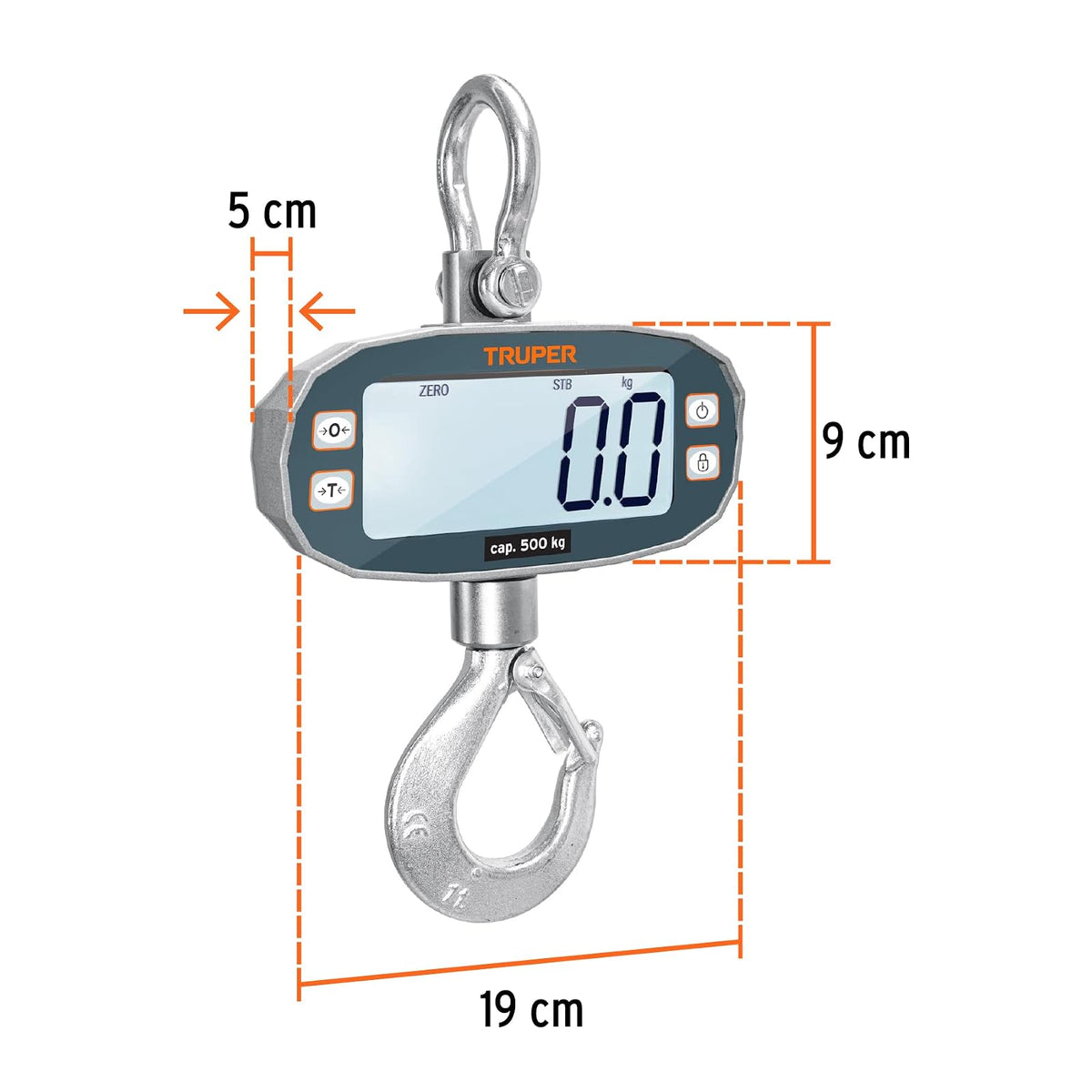 Truper BASE-500C, Báscula electrónica colgante 500 kg recargable diseño compacto y ligero