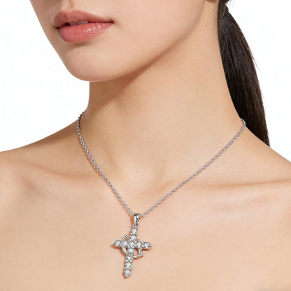 XYPHIELLE Collar de Cruz Azul para Mujer, Dije de Corona con Circonitas, Regalo para Novia Esposa, San Valentín Aniversario