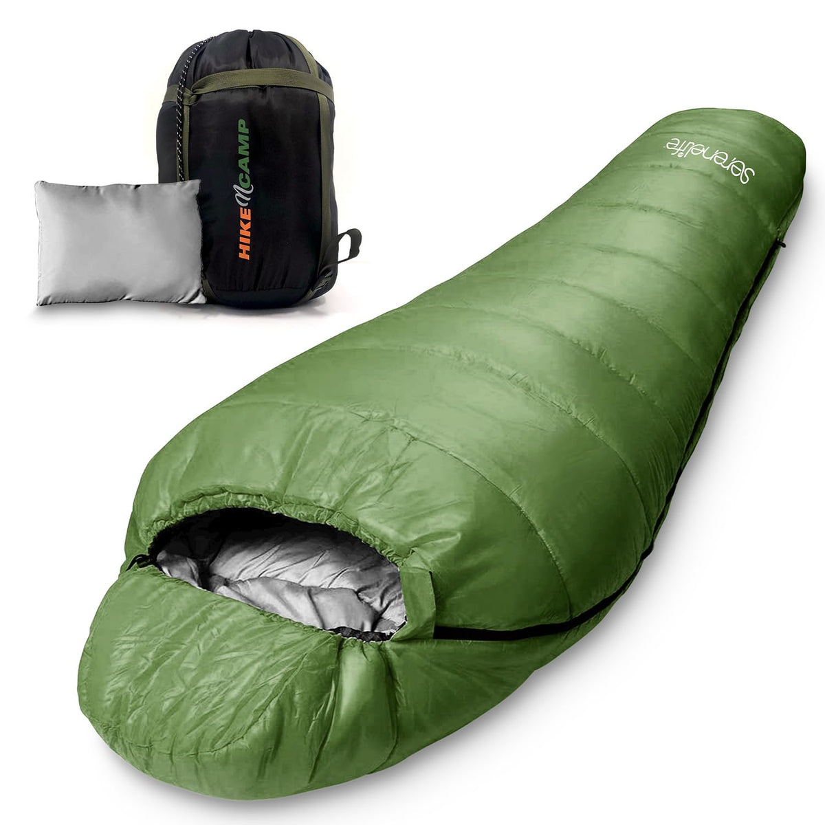 SereneLife - Saco de Dormir para mochileros, para Adultos, Adolescentes, con Almohada, Bolsa de Dormir Ligera y Resistente a la Intemperie, para Acampar, Senderismo y Viajes, - forro polar verde con licencia oficial de star wars silent one crew.