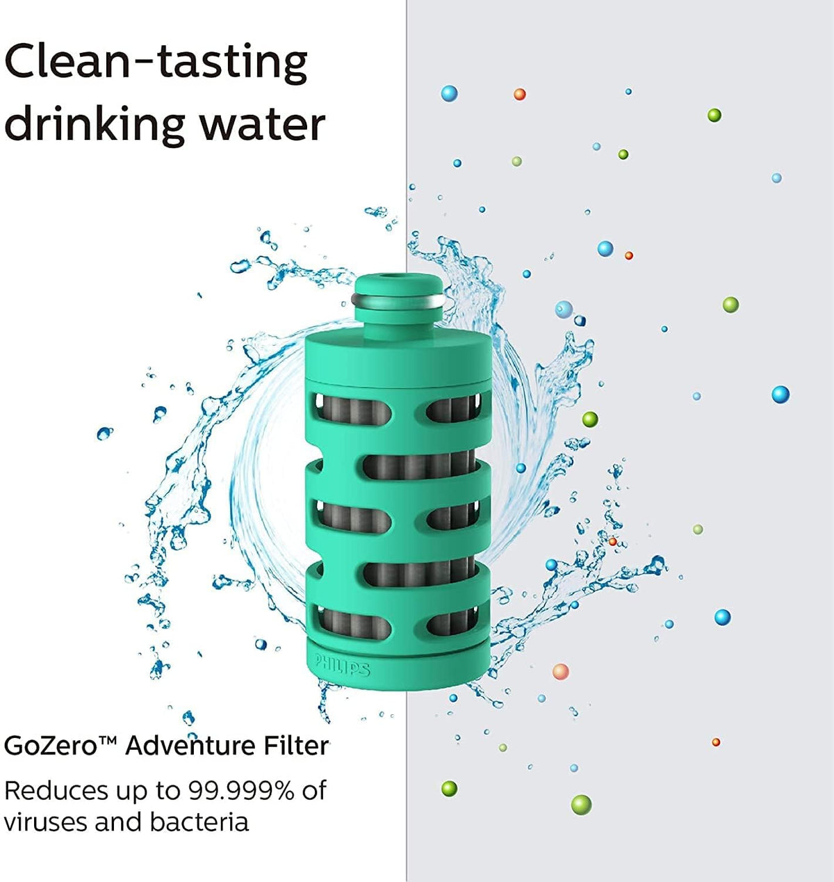Philips Water GoZero Active - Botella de Agua sin BPA con Filtro de Agua para Grifo de Fitness, Botella de Agua Deportiva, Ligera