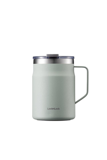 LOCK & LOCK Metro - Taza con asa y tapa de acero inoxidable de doble pared con aislamiento térmico, 16 onzas, color verde menta