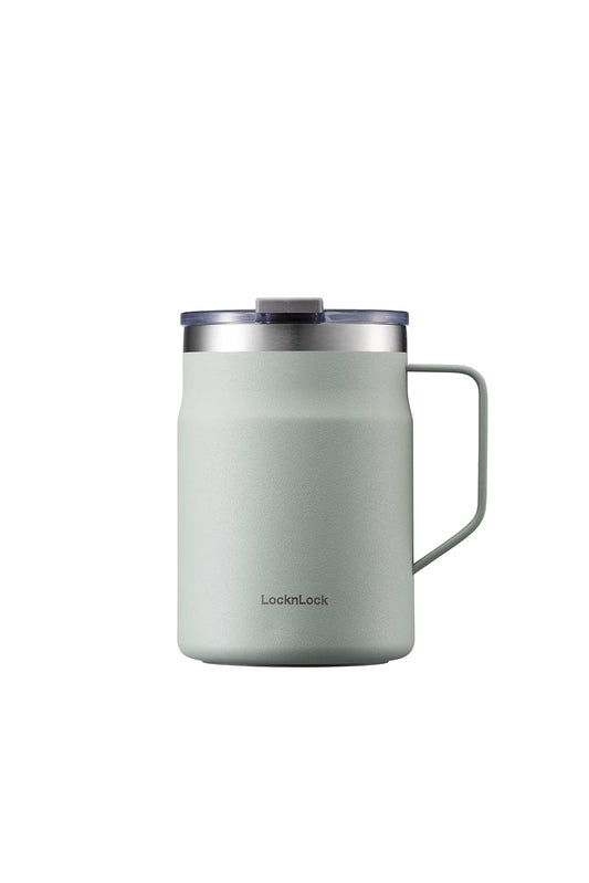 LOCK & LOCK Metro - Taza con asa y tapa de acero inoxidable de doble pared con aislamiento térmico, 16 onzas, color verde menta