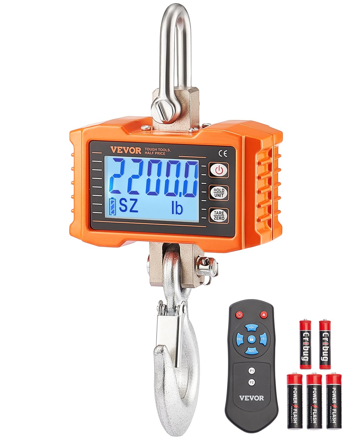 VEVOR Báscula industrial colgante de 1000 kg resistente digital con mando a distancia, báscula de carga, carcasa de aluminio fundido, pantalla LCD de alta precisión para construcción, fábrica, granja