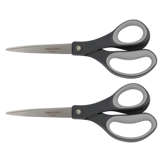 Fiskars Everyday Softgrip Tijeras De Titanio | 8 Pulgadas, Paquete De 2, Mango Ergonómico, Cuchillas Acero Inoxidable