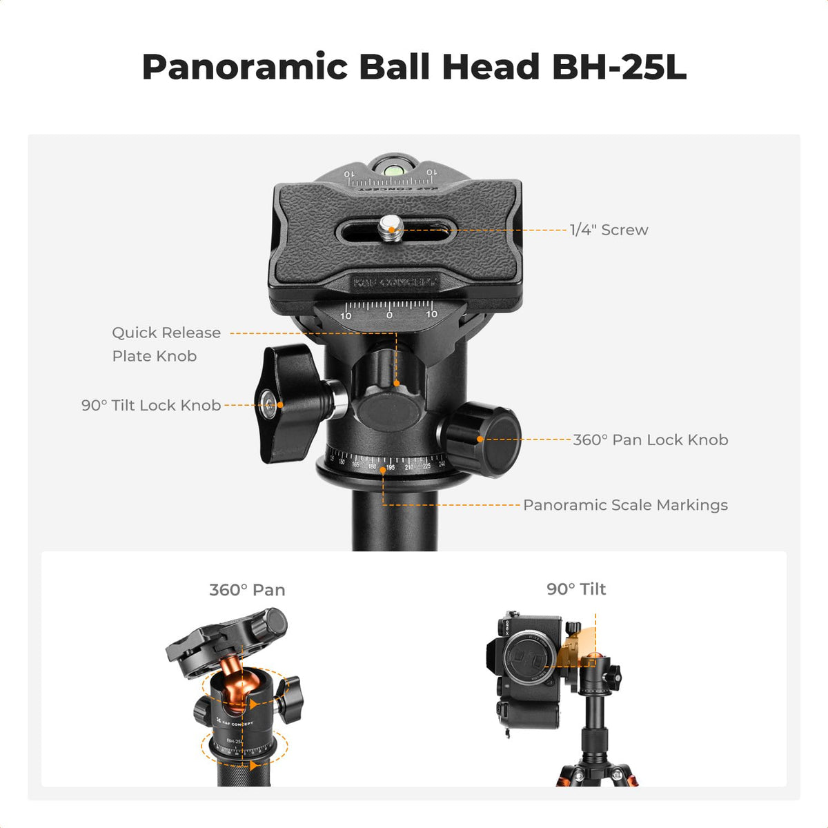 K&F Concept - Mini trípode de computadora Compacto de 20.5 pulgadas/52 cm con Cabeza de Bola de 360 Grados, Placa de liberación rápida de 1/4 Pulgadas para cámara, videocámara, Carga hasta 6 kg
