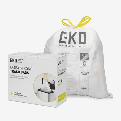 EKO Bolsas de Basura Tamaño C. 10-15 Litros. 80 unidades Caja dosificación fácil. Compatible con bote de basura EKO, uso en cocina, doméstico, extrafuertes, con cordón