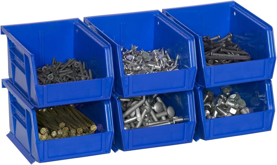 Akro-Mils AkroBins Contenedor Organizador 30210 | Azul, Paquete de 6, 5 in x 4 in x 3 in, Colgar, Apilable