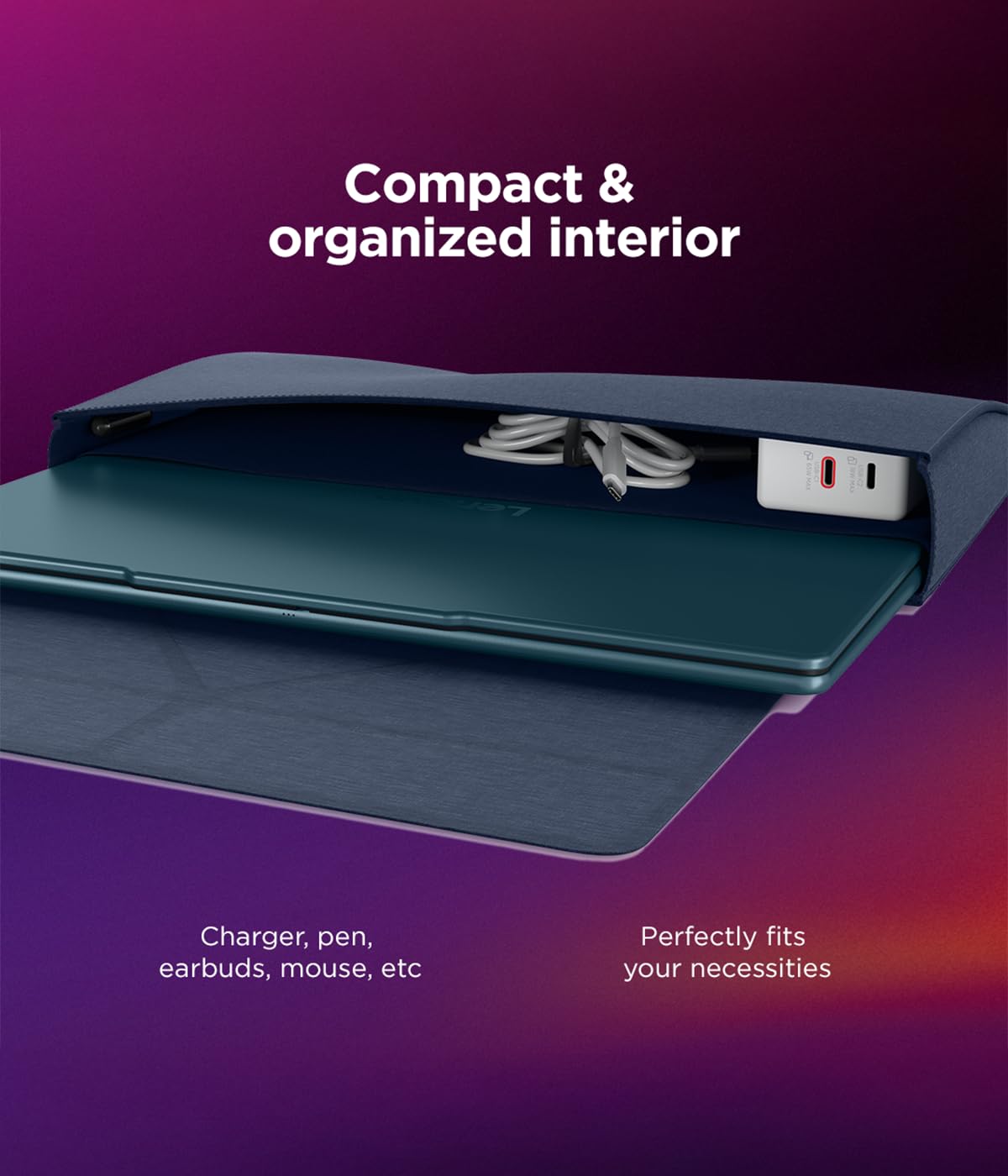 Lenovo Yoga - Funda para portátiles con visualización de 14 Pulgadas, Organizador de múltiples Compartimentos con Soporte Convertible, Funda Protectora Ligera de poliéster y Microfibra, Azul cósmico
