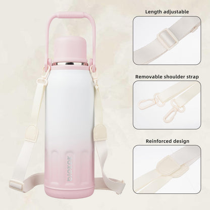 BJPKPK Botella de agua térmica aislada de 50 onzas con tapa y asa de transporte, apta para lavaplatos, botellas de agua de acero inoxidable para exteriores, perla rosa