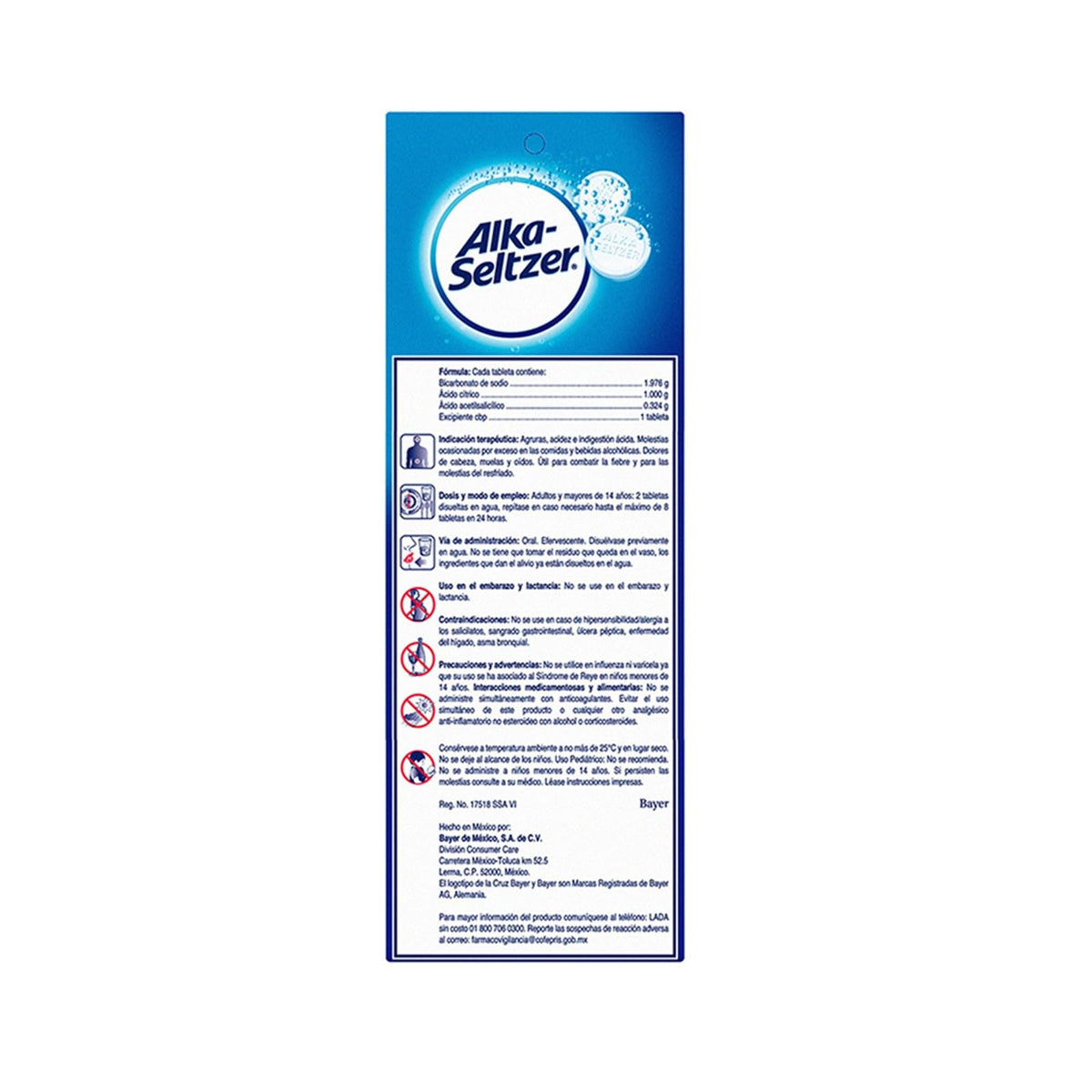 Alka Seltzer Antiácido, Alivio de los Síntomas de Malestares Estomacales como Dolores de Cabeza, Cuerpo y Estómago, 100 Tabletas Efervescentes