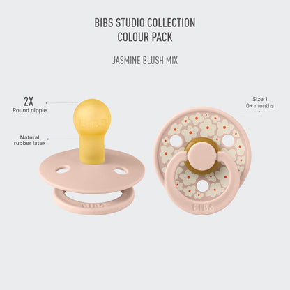 BIBS Chupones Studio Block Colour Pack de 2, Tetina redonda de látex natural, Talle 1, Color Blush Mix, 0 a 6 meses, Hecho en Dinamarca