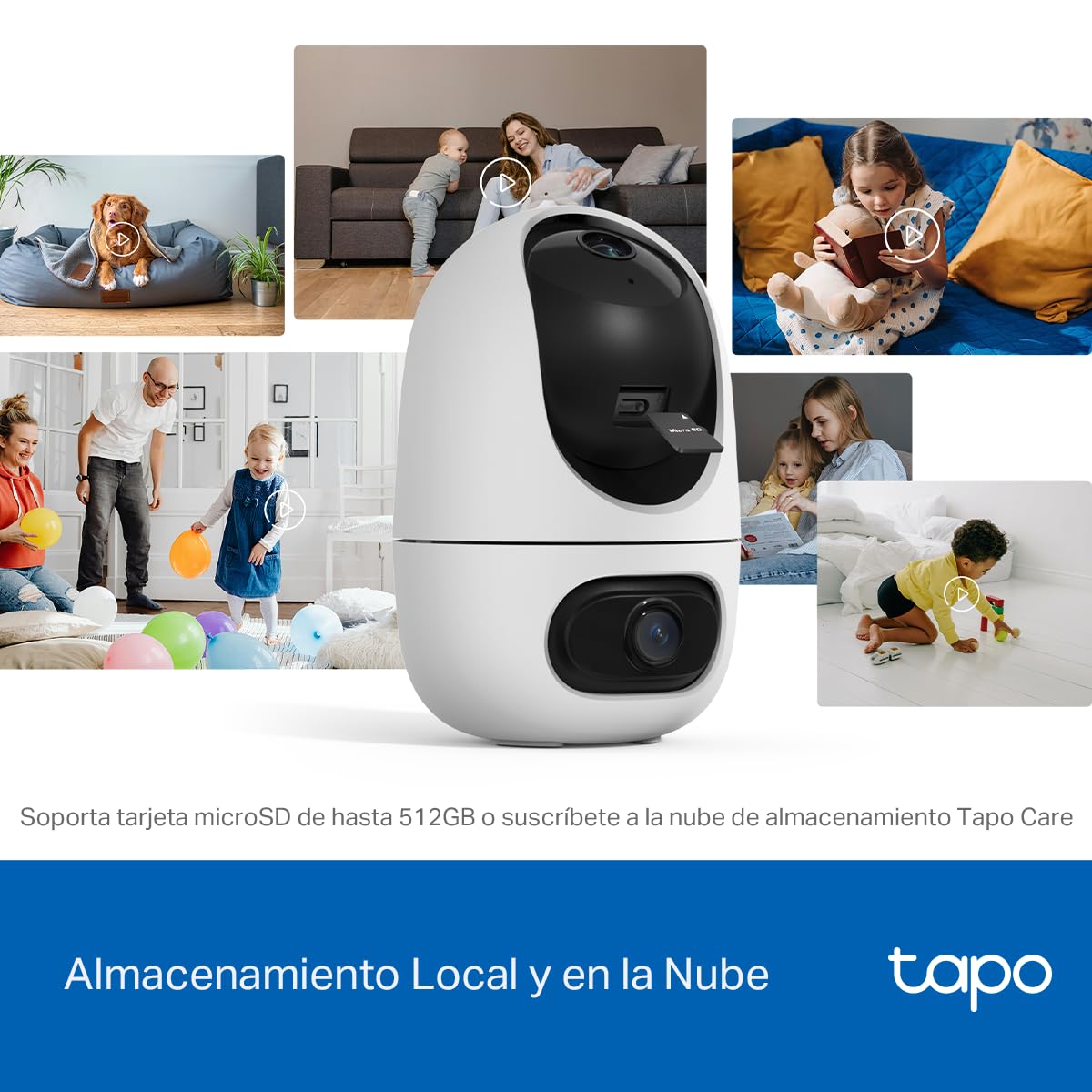 Tapo TP-Link C245D Cámara de Seguridad WiFi Interior - Doble Lente 2K - Cobertura 360° - Visión Nocturna Infrarroja - Detección de Movimiento - Audio Bidireccional - 512GB - App