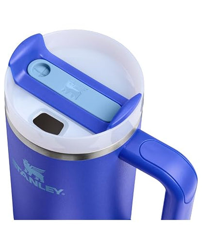 STANLEY - Vaso con mango y popote de 30 onzas, tapa Flowstate de 3 posiciones, compatible para viajes, vaso de acero inoxidable aislado, sin BPA, cobalto