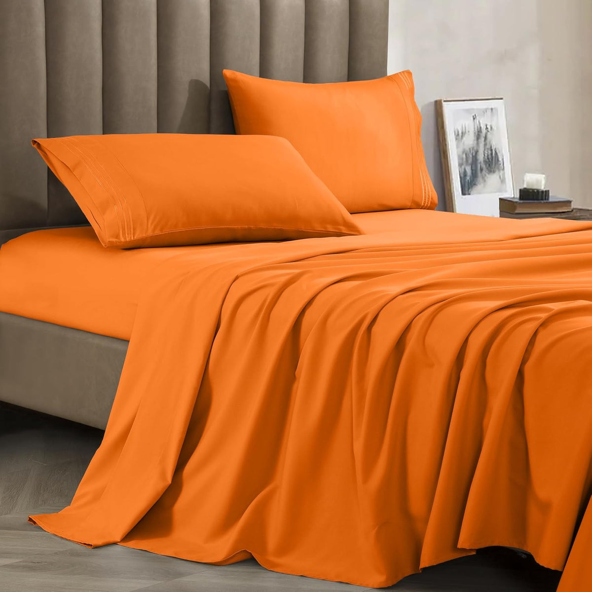 CELINE LINEN Juego de sábanas de 4 Piezas de Calidad egipcia de 1800 Hilos, Resistentes a Las Arrugas, con Bolsillos Profundos, tamaño Queen, Color Naranja Vibrante