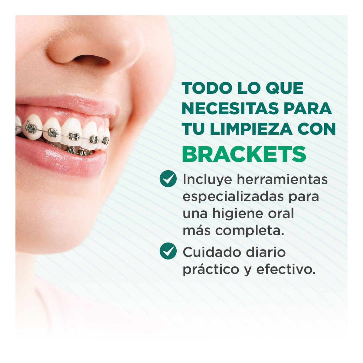 GUM - Kit de Cuidado Bucal para Ortodoncia con Cepillo Especializado en Forma de V, Cera Protectora, Cepillos Interdentales y Palillos Soft Picks con Sabor a Menta - Modelos y Colores Surtidos