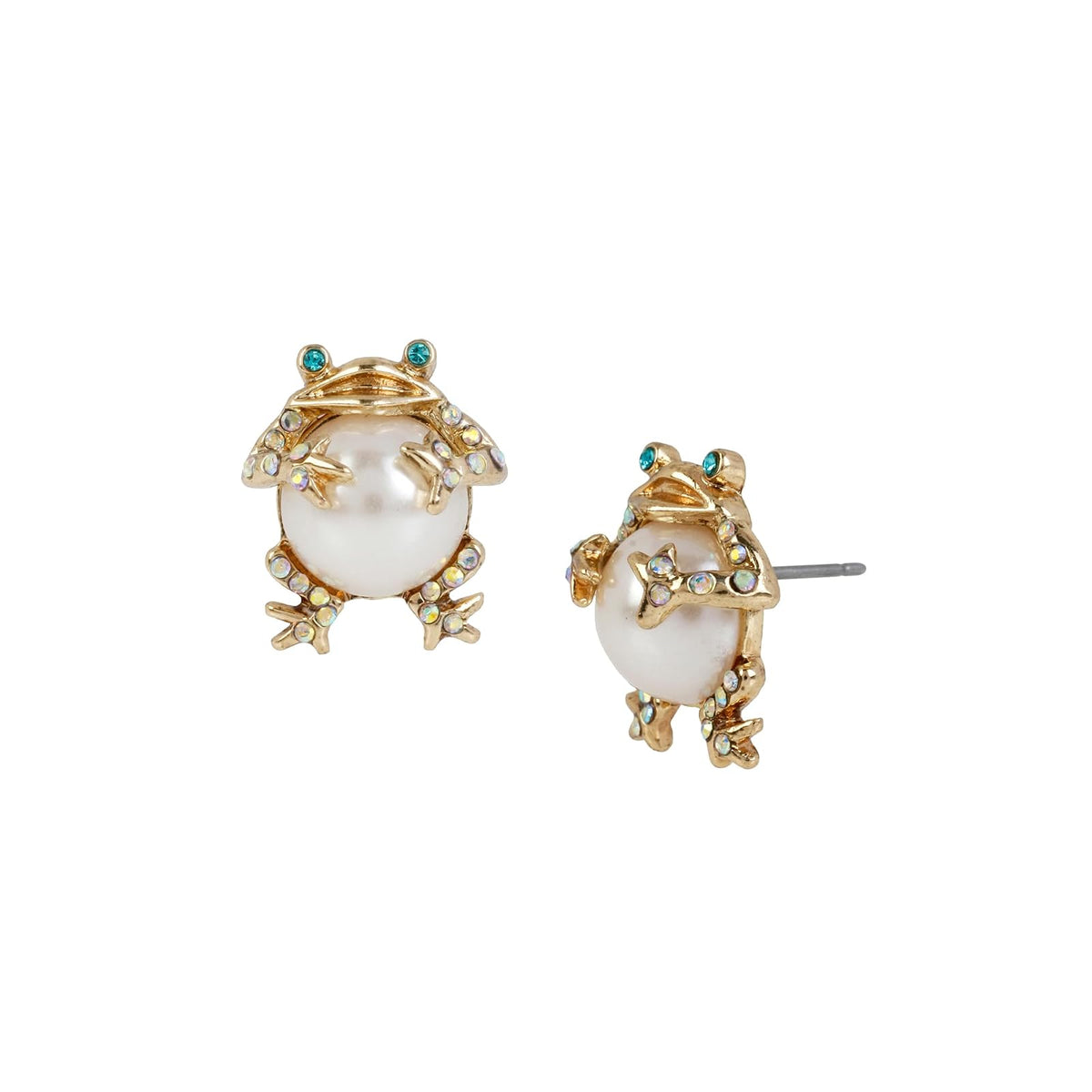 Betsey Johnson Pearl Critters Frog Stud Earrings