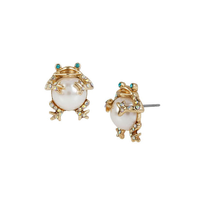Betsey Johnson Pearl Critters Frog Stud Earrings