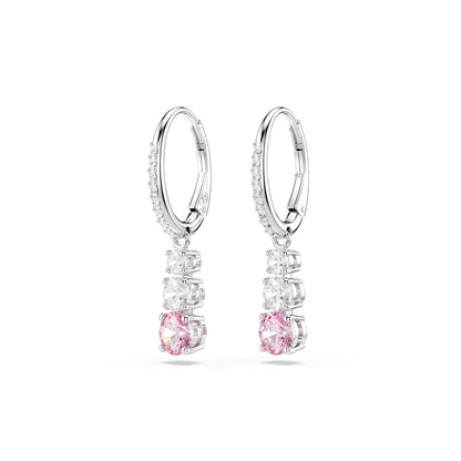 Swarovski Stilla Attract - arete colgantes de corte redondo, color rosa, acabado rodio