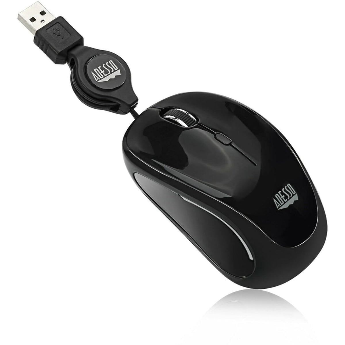 Adesso Ergonomic iMouse S8 - Retractable Optical USB Mouse (Black)