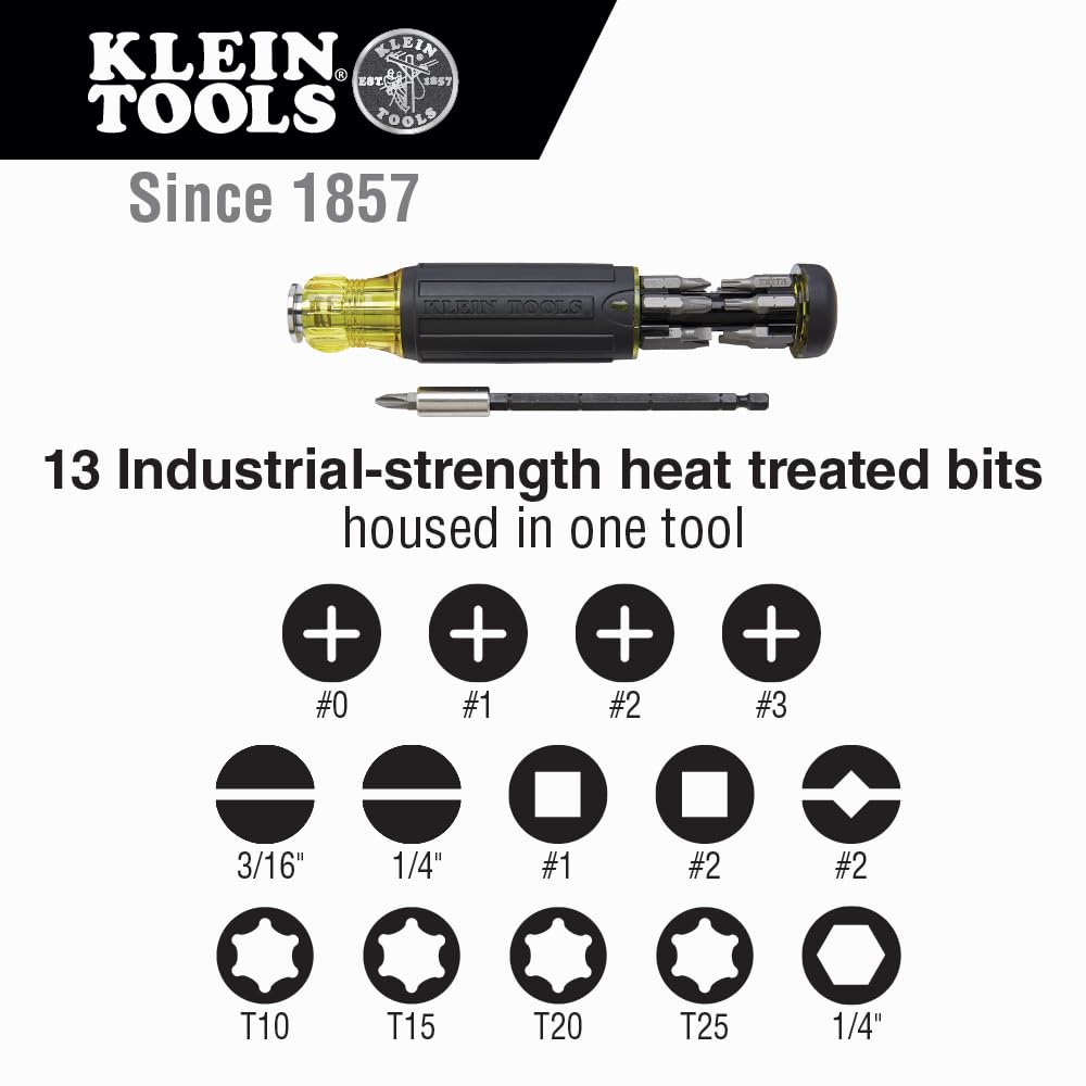 Klein Tools 80083 Kit de destornillador de impacto con juego de llaves de impacto SAE 7 en 1 y destornillador de longitud ajustable de múltiples puntas 14 en 1, 2 piezas