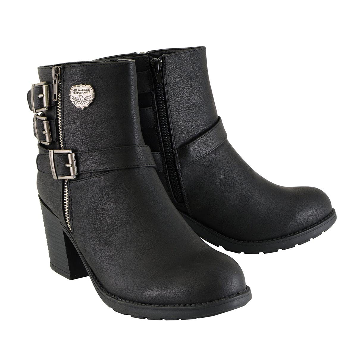 Milwaukee Performance - Motocicleta MBL9405 BLK para mujer, triple hebilla lateral con tacón de plataforma, negro, 8 de EE. UU