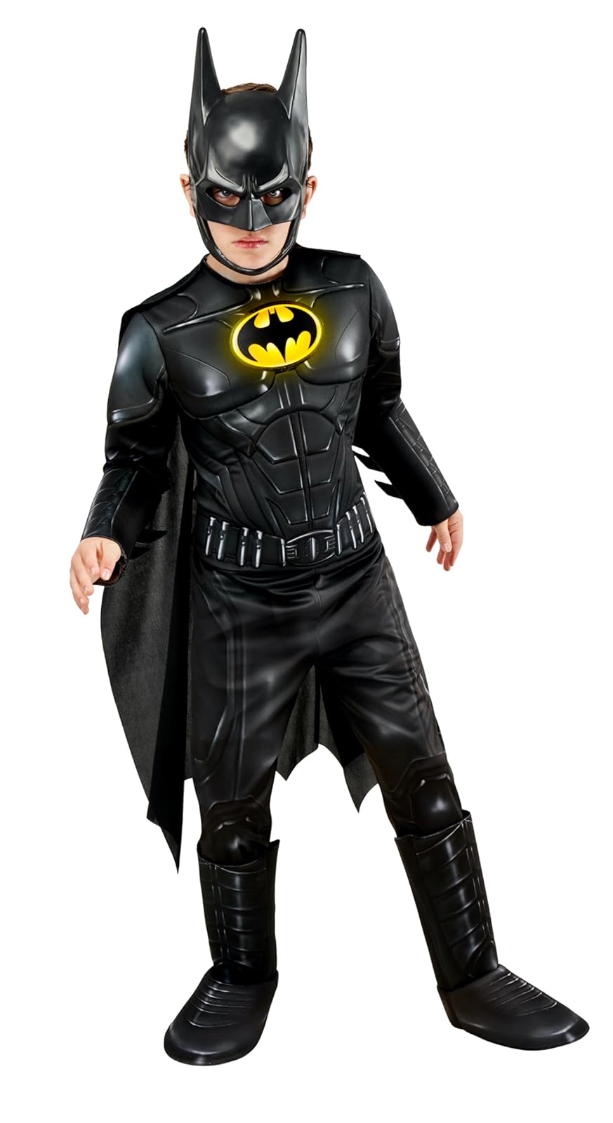 DC The Flash Movie: Disfraz de Batman Deluxe para niños por Rubies, talla M para niño
