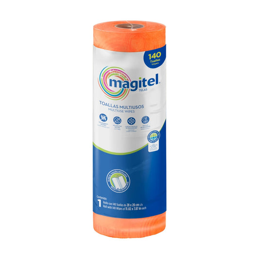 Magitel Rollo de Telas con 140 Hojas Absorbentes: Telas resistentes, absorbentes y sin pelusa, ideales para tareas húmedas o secas, diferentes colores, hojas precortadas de 28 x 20 cm