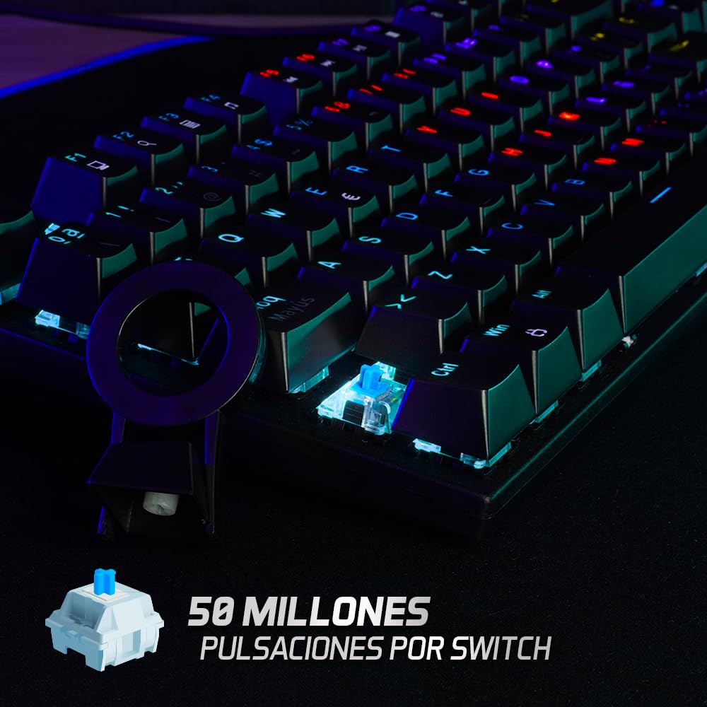 Vorago Start The Game KB-600 Teclado Mecánico Gamer, Compacto 80%, Switches Blue, Iluminación RGB, Base Metálica Resistente, 12 Teclas Multimedia, Ideal para Gaming y Oficina